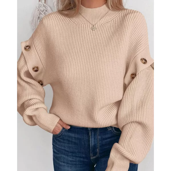 imagePRETTYGARDEN Womens Knit Pullover Sweater 2023 Fall Fashion Clothes Long Sleeve Mock Neck Blouse TopsBeige