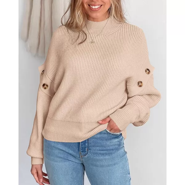 imagePRETTYGARDEN Womens Knit Pullover Sweater 2023 Fall Fashion Clothes Long Sleeve Mock Neck Blouse TopsBeige