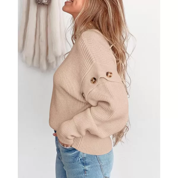 imagePRETTYGARDEN Womens Knit Pullover Sweater 2023 Fall Fashion Clothes Long Sleeve Mock Neck Blouse TopsBeige