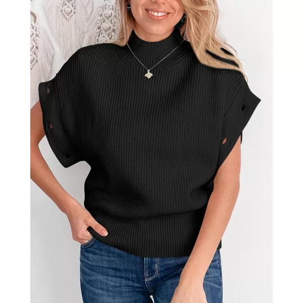 imagePRETTYGARDEN Womens Knit Pullover Sweater 2023 Fall Fashion Clothes Long Sleeve Mock Neck Blouse TopsBlack
