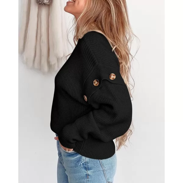 imagePRETTYGARDEN Womens Knit Pullover Sweater 2023 Fall Fashion Clothes Long Sleeve Mock Neck Blouse TopsBlack
