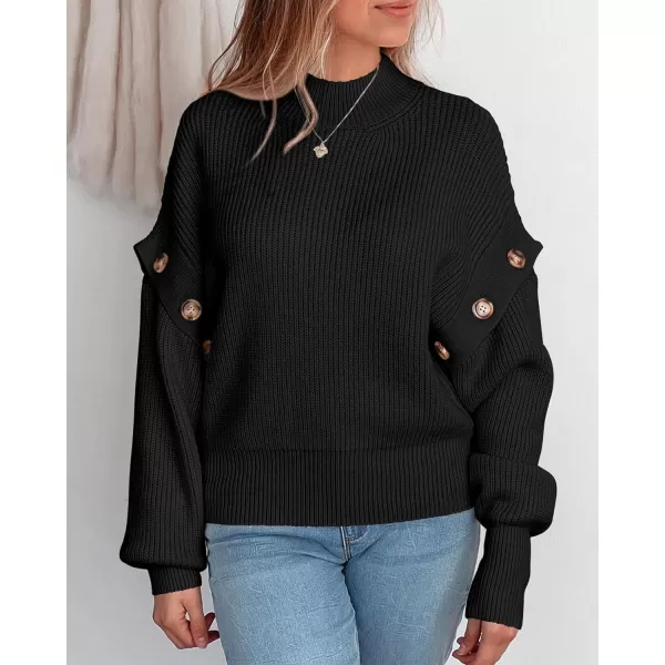 imagePRETTYGARDEN Womens Knit Pullover Sweater 2023 Fall Fashion Clothes Long Sleeve Mock Neck Blouse TopsBlack