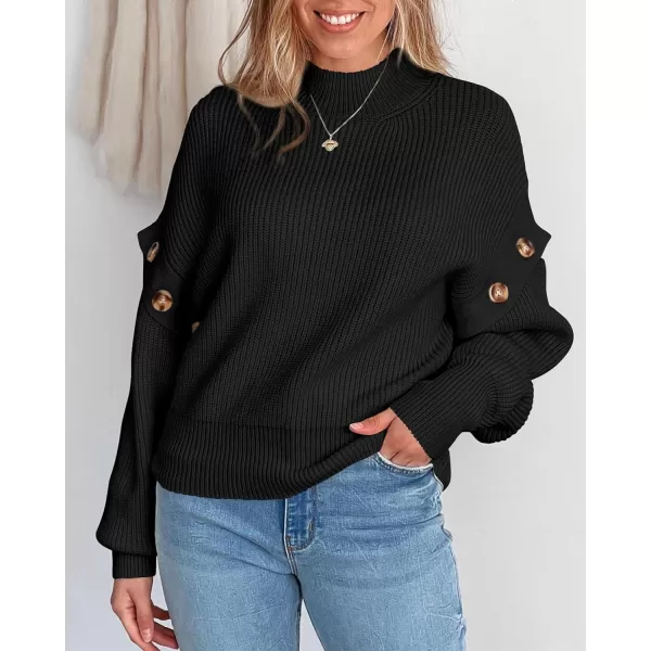 imagePRETTYGARDEN Womens Knit Pullover Sweater 2023 Fall Fashion Clothes Long Sleeve Mock Neck Blouse TopsBlack