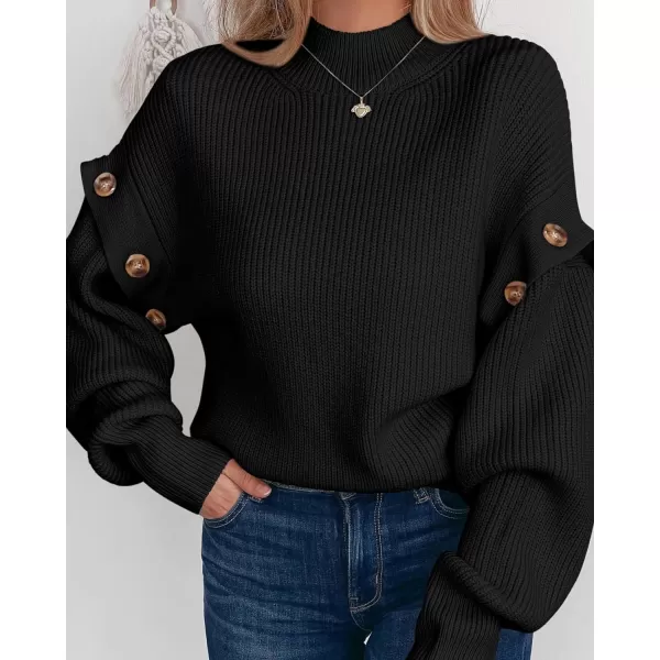imagePRETTYGARDEN Womens Knit Pullover Sweater 2023 Fall Fashion Clothes Long Sleeve Mock Neck Blouse TopsBlack