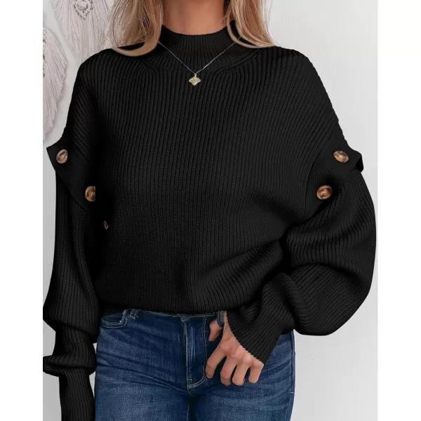 imagePRETTYGARDEN Womens Knit Pullover Sweater 2023 Fall Fashion Clothes Long Sleeve Mock Neck Blouse TopsBlack