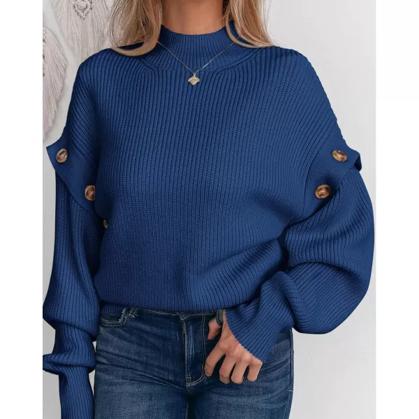 imagePRETTYGARDEN Womens Knit Pullover Sweater 2023 Fall Fashion Clothes Long Sleeve Mock Neck Blouse TopsBlue