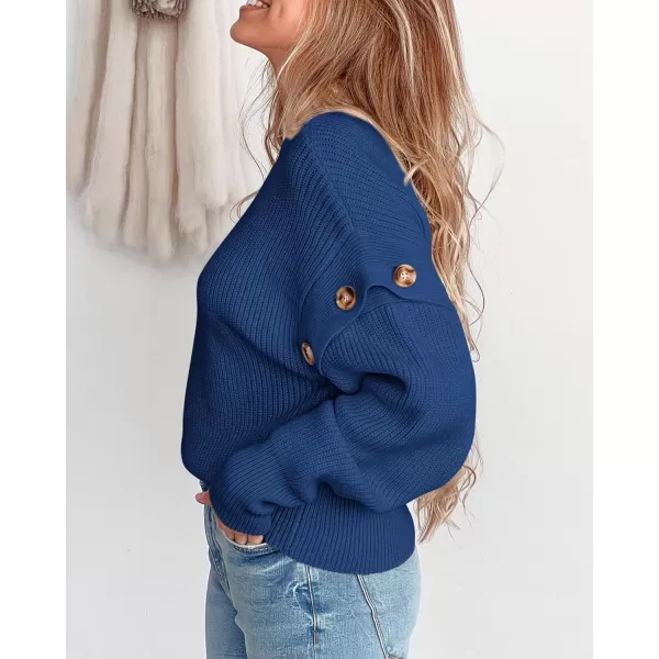 imagePRETTYGARDEN Womens Knit Pullover Sweater 2023 Fall Fashion Clothes Long Sleeve Mock Neck Blouse TopsBlue