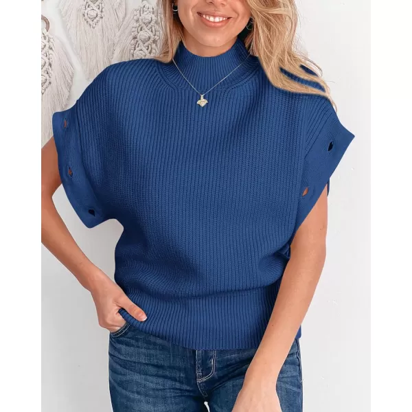imagePRETTYGARDEN Womens Knit Pullover Sweater 2023 Fall Fashion Clothes Long Sleeve Mock Neck Blouse TopsBlue