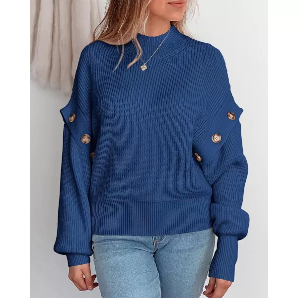 imagePRETTYGARDEN Womens Knit Pullover Sweater 2023 Fall Fashion Clothes Long Sleeve Mock Neck Blouse TopsBlue