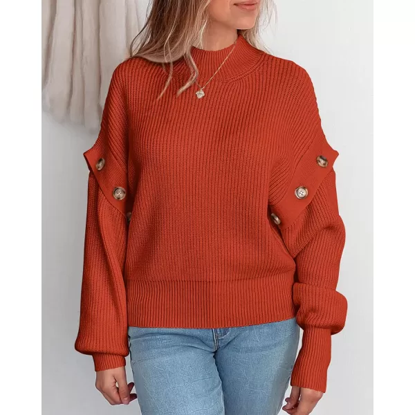 imagePRETTYGARDEN Womens Knit Pullover Sweater 2023 Fall Fashion Clothes Long Sleeve Mock Neck Blouse TopsRust Red