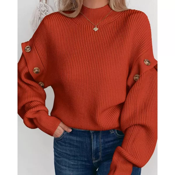 imagePRETTYGARDEN Womens Knit Pullover Sweater 2023 Fall Fashion Clothes Long Sleeve Mock Neck Blouse TopsRust Red
