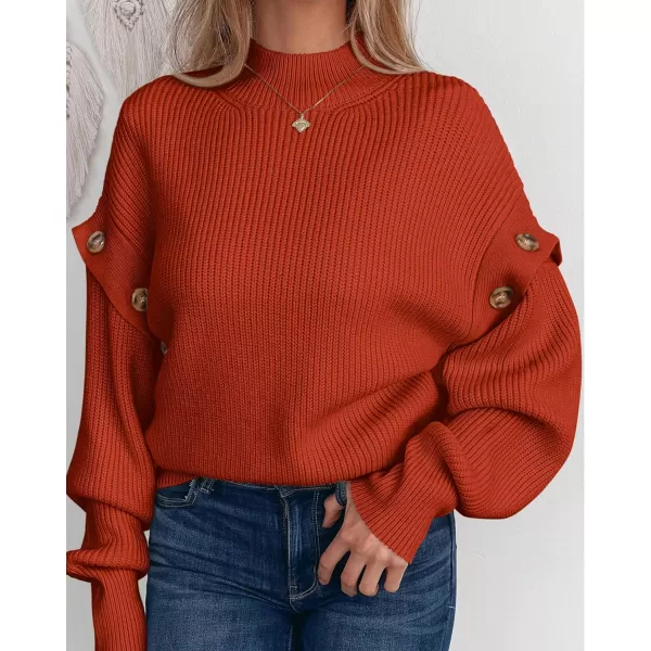 imagePRETTYGARDEN Womens Knit Pullover Sweater 2023 Fall Fashion Clothes Long Sleeve Mock Neck Blouse TopsRust Red