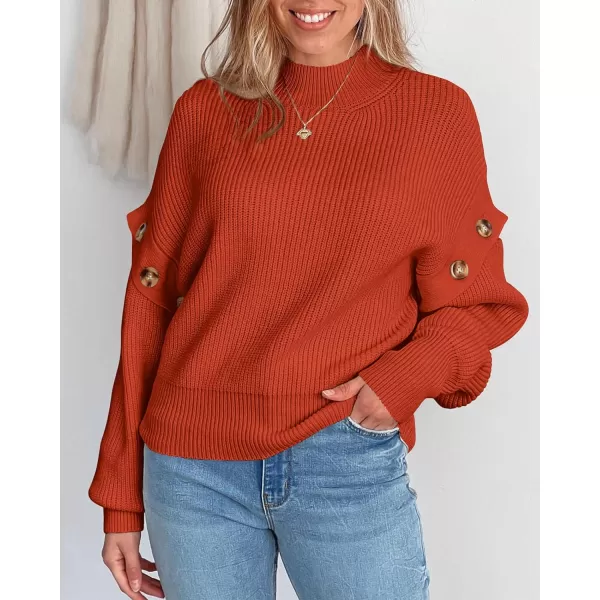 imagePRETTYGARDEN Womens Knit Pullover Sweater 2023 Fall Fashion Clothes Long Sleeve Mock Neck Blouse TopsRust Red