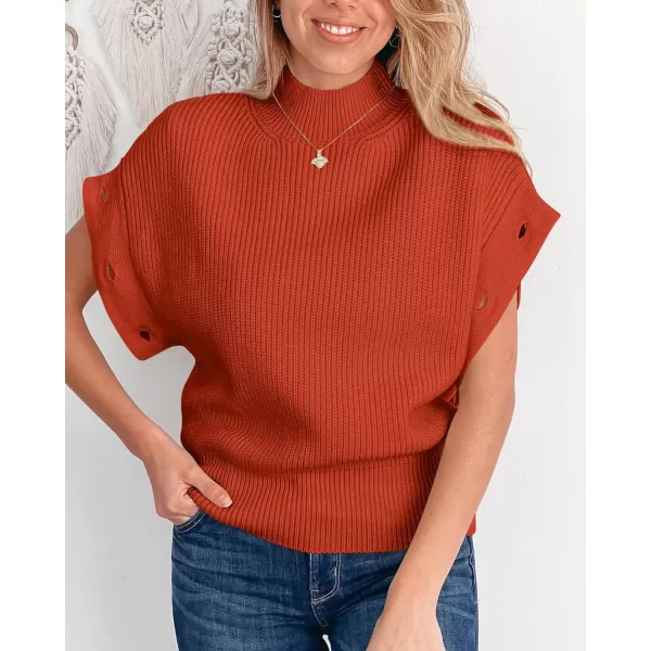 imagePRETTYGARDEN Womens Knit Pullover Sweater 2023 Fall Fashion Clothes Long Sleeve Mock Neck Blouse TopsRust Red