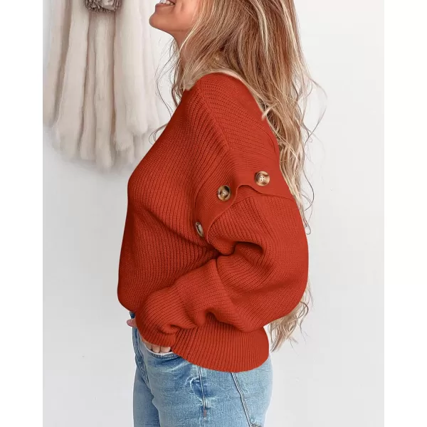 imagePRETTYGARDEN Womens Knit Pullover Sweater 2023 Fall Fashion Clothes Long Sleeve Mock Neck Blouse TopsRust Red