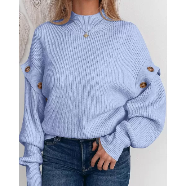 imagePRETTYGARDEN Womens Knit Pullover Sweater 2023 Fall Fashion Clothes Long Sleeve Mock Neck Blouse TopsSky Blue