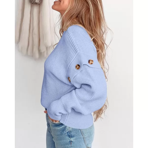 imagePRETTYGARDEN Womens Knit Pullover Sweater 2023 Fall Fashion Clothes Long Sleeve Mock Neck Blouse TopsSky Blue