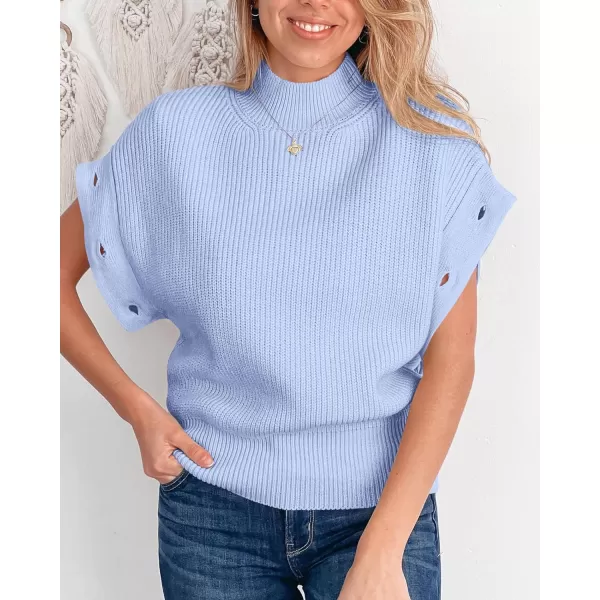 imagePRETTYGARDEN Womens Knit Pullover Sweater 2023 Fall Fashion Clothes Long Sleeve Mock Neck Blouse TopsSky Blue