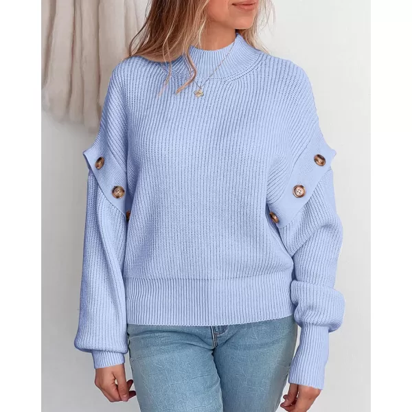 imagePRETTYGARDEN Womens Knit Pullover Sweater 2023 Fall Fashion Clothes Long Sleeve Mock Neck Blouse TopsSky Blue