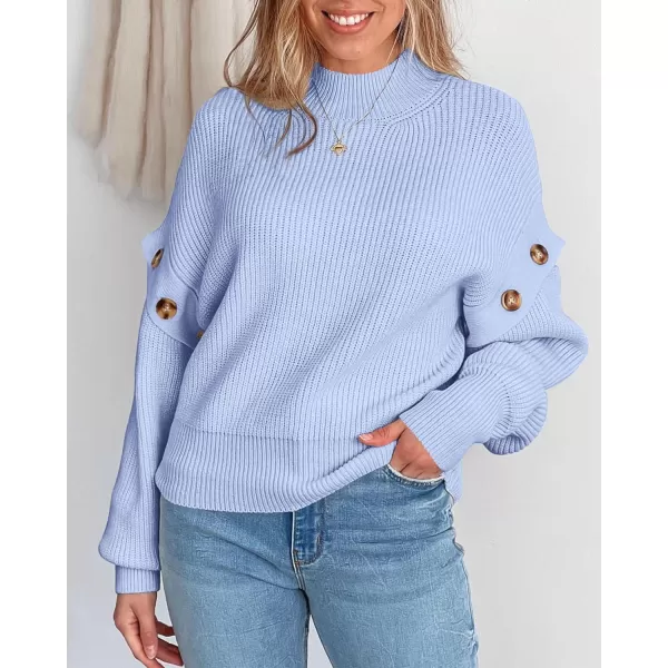imagePRETTYGARDEN Womens Knit Pullover Sweater 2023 Fall Fashion Clothes Long Sleeve Mock Neck Blouse TopsSky Blue