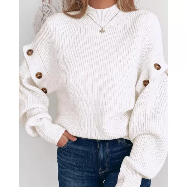 imagePRETTYGARDEN Womens Knit Pullover Sweater 2023 Fall Fashion Clothes Long Sleeve Mock Neck Blouse TopsWhite