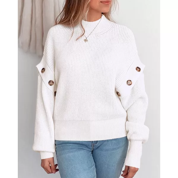 imagePRETTYGARDEN Womens Knit Pullover Sweater 2023 Fall Fashion Clothes Long Sleeve Mock Neck Blouse TopsWhite