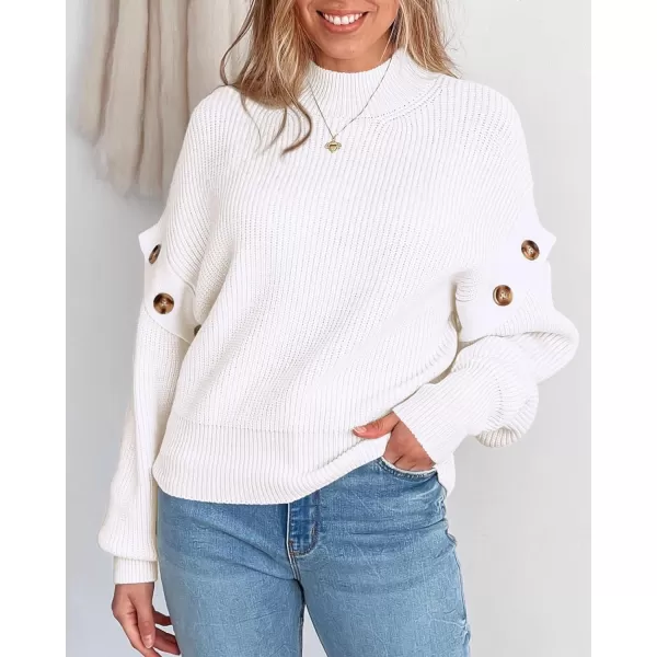 imagePRETTYGARDEN Womens Knit Pullover Sweater 2023 Fall Fashion Clothes Long Sleeve Mock Neck Blouse TopsWhite
