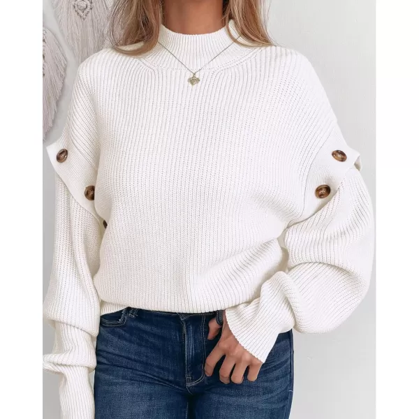 imagePRETTYGARDEN Womens Knit Pullover Sweater 2023 Fall Fashion Clothes Long Sleeve Mock Neck Blouse TopsWhite