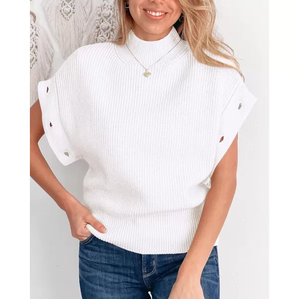 imagePRETTYGARDEN Womens Knit Pullover Sweater 2023 Fall Fashion Clothes Long Sleeve Mock Neck Blouse TopsWhite