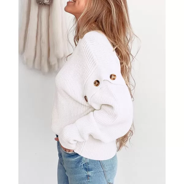 imagePRETTYGARDEN Womens Knit Pullover Sweater 2023 Fall Fashion Clothes Long Sleeve Mock Neck Blouse TopsWhite
