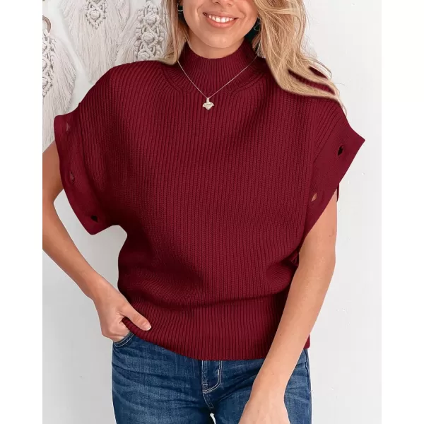 imagePRETTYGARDEN Womens Knit Pullover Sweater 2023 Fall Fashion Clothes Long Sleeve Mock Neck Blouse TopsWine Red