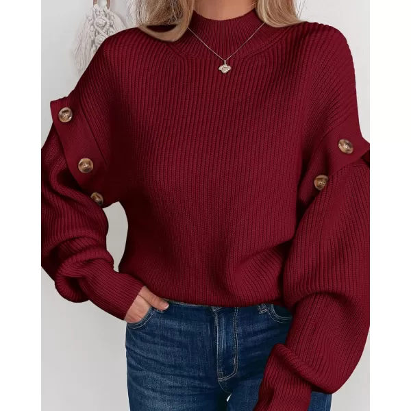 imagePRETTYGARDEN Womens Knit Pullover Sweater 2023 Fall Fashion Clothes Long Sleeve Mock Neck Blouse TopsWine Red