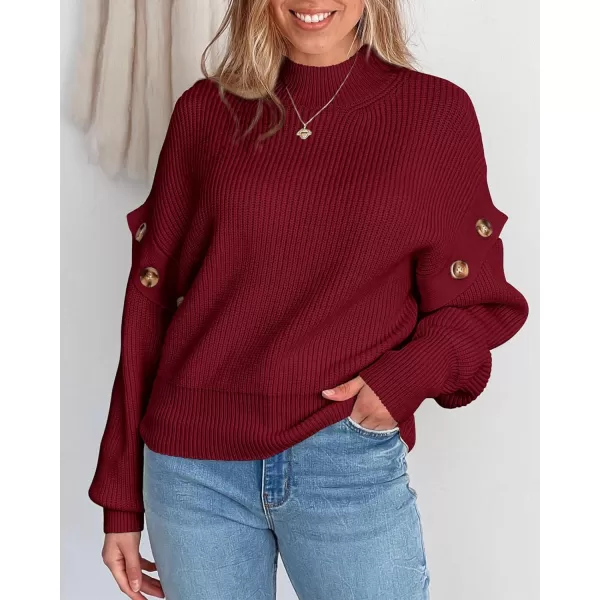 imagePRETTYGARDEN Womens Knit Pullover Sweater 2023 Fall Fashion Clothes Long Sleeve Mock Neck Blouse TopsWine Red