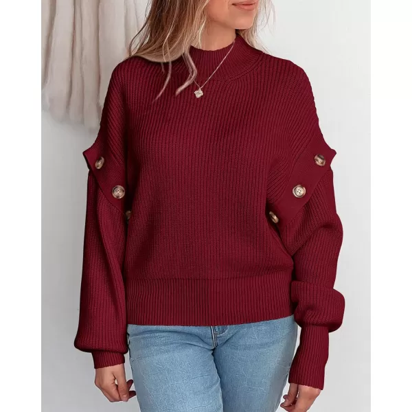 imagePRETTYGARDEN Womens Knit Pullover Sweater 2023 Fall Fashion Clothes Long Sleeve Mock Neck Blouse TopsWine Red