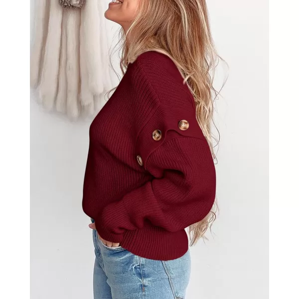 imagePRETTYGARDEN Womens Knit Pullover Sweater 2023 Fall Fashion Clothes Long Sleeve Mock Neck Blouse TopsWine Red