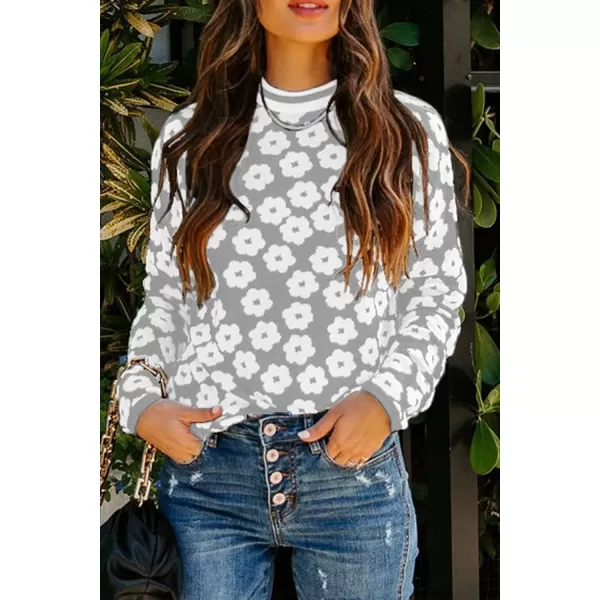 imagePRETTYGARDEN Womens Knit Sweater Casual Crewneck Long Sleeve Floral Print Lightweight Pullover SweatshirtGrey