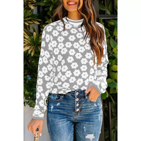 imagePRETTYGARDEN Womens Knit Sweater Casual Crewneck Long Sleeve Floral Print Lightweight Pullover SweatshirtGrey