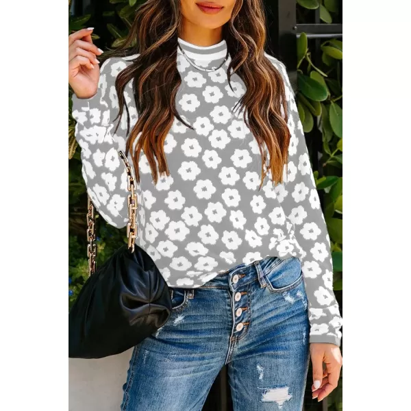 imagePRETTYGARDEN Womens Knit Sweater Casual Crewneck Long Sleeve Floral Print Lightweight Pullover SweatshirtGrey