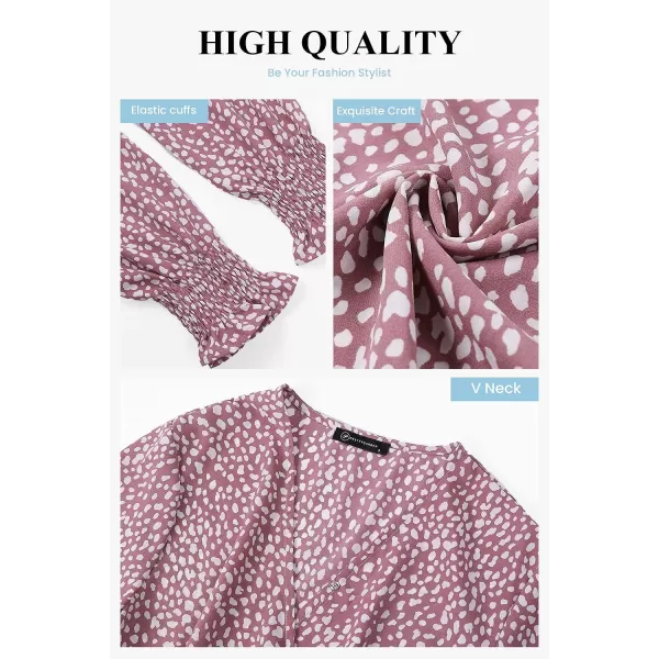 imagePRETTYGARDEN Womens Leopard Mini Dress Long Sleeve V Neck Elastic High Waist Chiffon Swing ALine DressesBlue