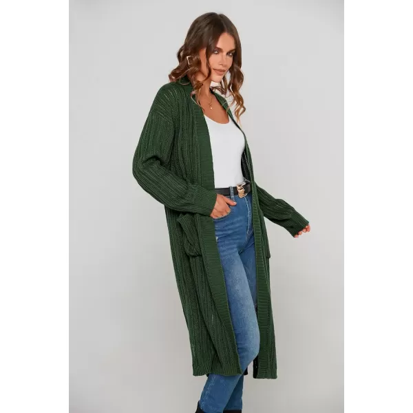 imagePRETTYGARDEN Womens Long Cardigan Sweaters Casual Lantern Sleeve Open Front Side Slit Cable Knit Coat OuterwearGreen