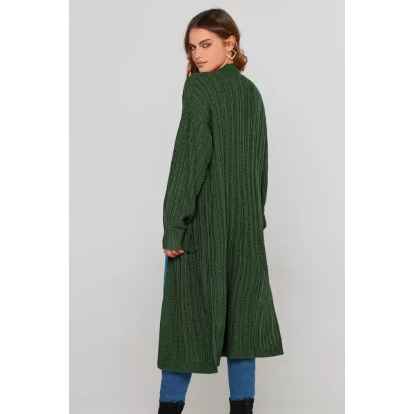 imagePRETTYGARDEN Womens Long Cardigan Sweaters Casual Lantern Sleeve Open Front Side Slit Cable Knit Coat OuterwearGreen