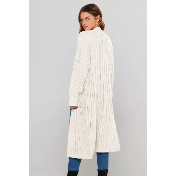 imagePRETTYGARDEN Womens Long Cardigan Sweaters Casual Lantern Sleeve Open Front Side Slit Cable Knit Coat OuterwearWhite