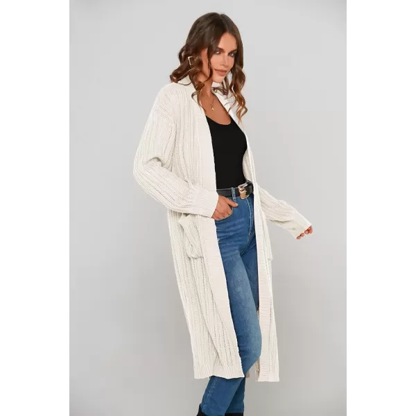 imagePRETTYGARDEN Womens Long Cardigan Sweaters Casual Lantern Sleeve Open Front Side Slit Cable Knit Coat OuterwearWhite