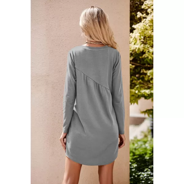 imagePRETTYGARDEN Womens Long Sleeve Mini Tunic Dress Casual Crewneck Loose Flowy Shift Ruched DressesGrey