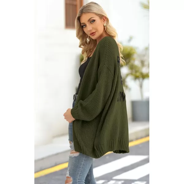 imagePRETTYGARDEN Womens Long Sleeve Open Front Knit Cardigans Sweaters Soft Loose Draped Coat OuterwearArmy Green