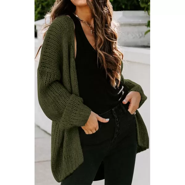 imagePRETTYGARDEN Womens Long Sleeve Open Front Knit Cardigans Sweaters Soft Loose Draped Coat OuterwearArmy Green