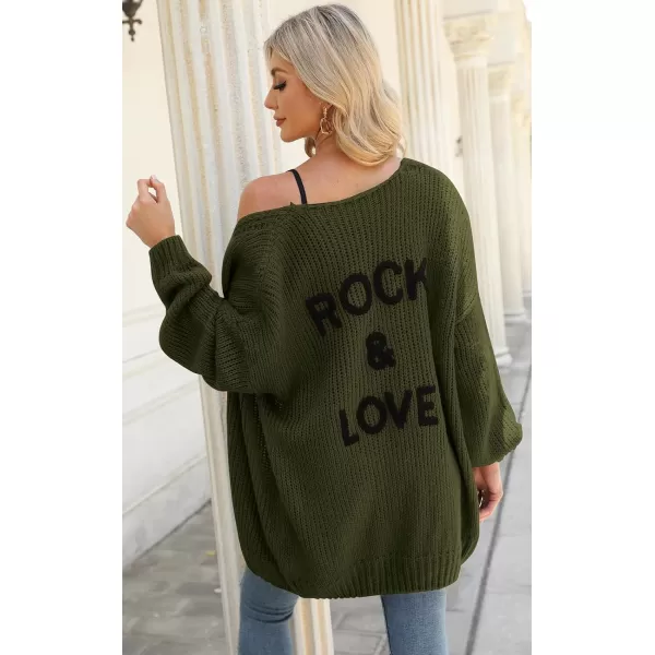 imagePRETTYGARDEN Womens Long Sleeve Open Front Knit Cardigans Sweaters Soft Loose Draped Coat OuterwearArmy Green