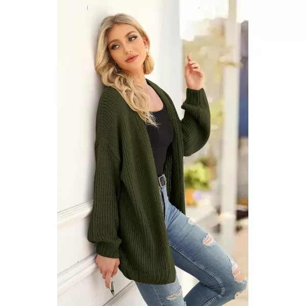 imagePRETTYGARDEN Womens Long Sleeve Open Front Knit Cardigans Sweaters Soft Loose Draped Coat OuterwearArmy Green