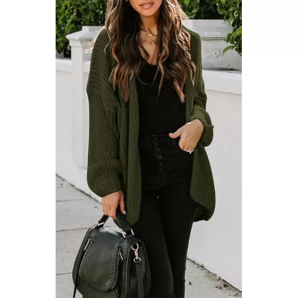 imagePRETTYGARDEN Womens Long Sleeve Open Front Knit Cardigans Sweaters Soft Loose Draped Coat OuterwearArmy Green