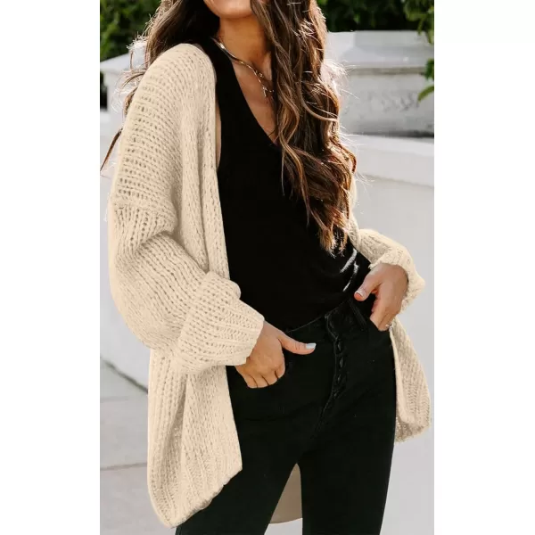 imagePRETTYGARDEN Womens Long Sleeve Open Front Knit Cardigans Sweaters Soft Loose Draped Coat OuterwearBeige